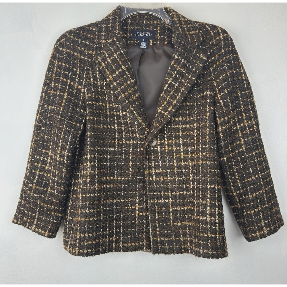 Vintage Lady Jacket Blazer Womens 8 Brown Tweed Woven Jacket Career Office